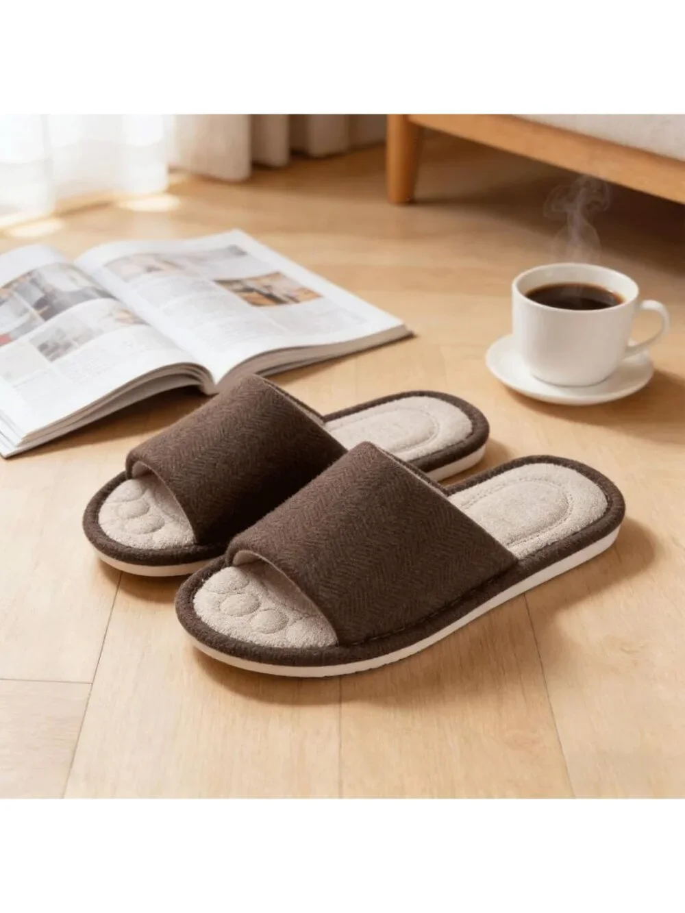 Men's Coffee Slippers Breathable Slip-on Indoor Slippers Washable Home Shoes